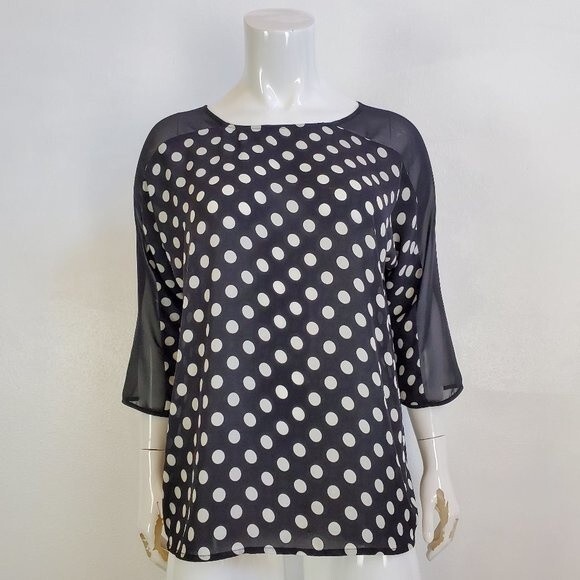 INC Black & White Polkadot Blouse - Picture 1 of 4